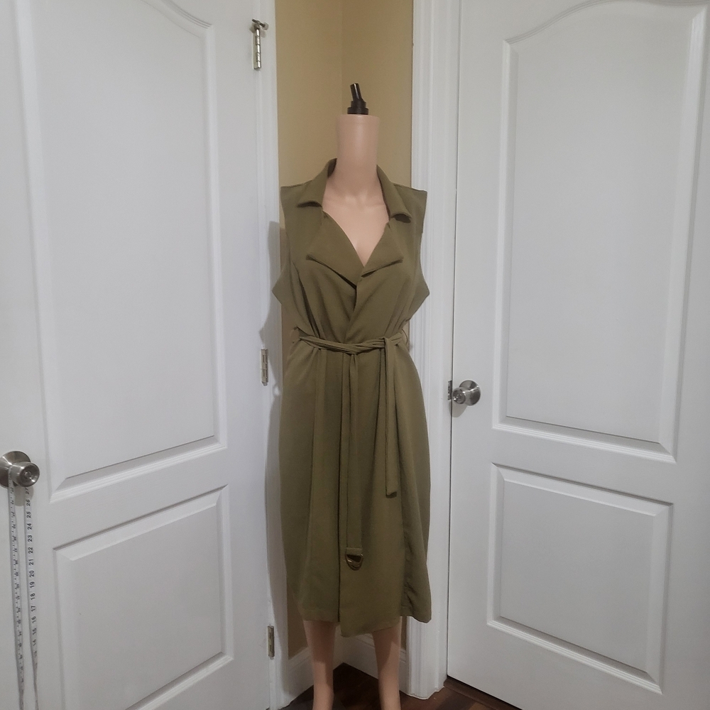 Elegant Olive Green‎ Midi Wrap Dress
